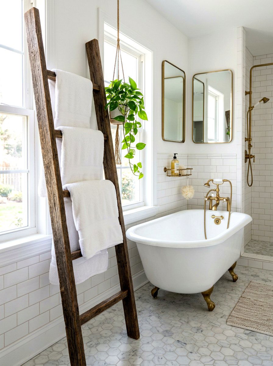 Reclaimed wood ladder - 25 Spring Vintage Decor Ideas