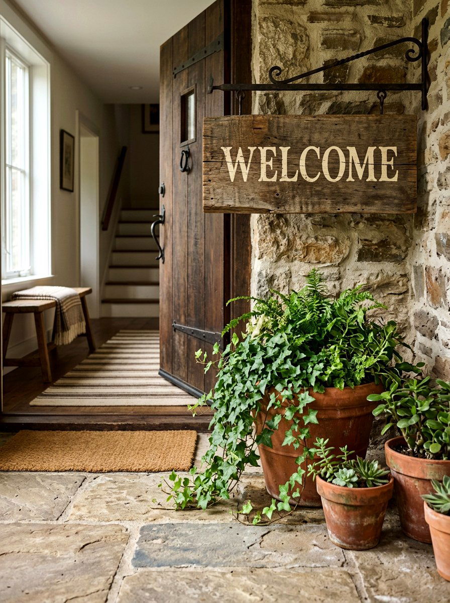 Reclaimed wood welcome board - 25 Spring Porch Sign Ideas