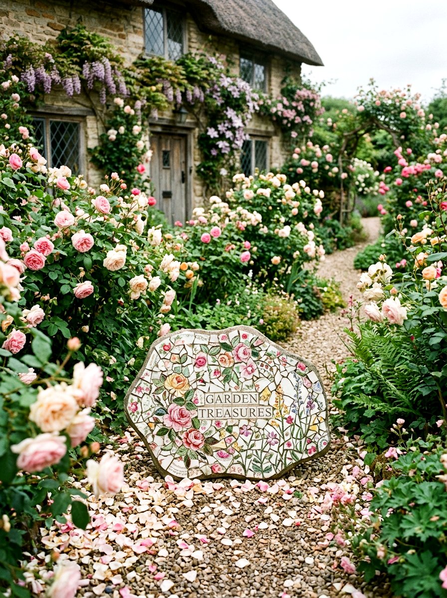 Recycled China Mosaic Stone - 25 Spring Stepping Stone Decor Ideas