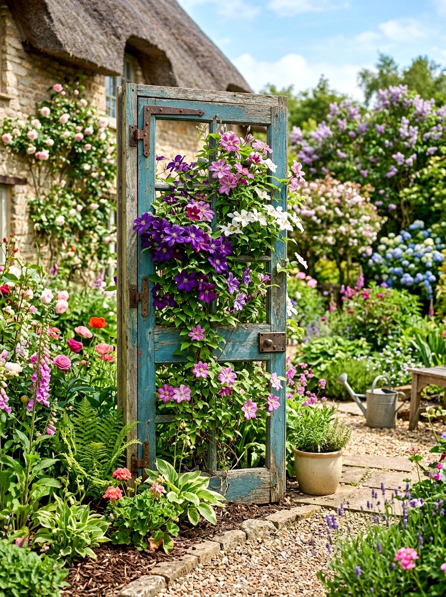 Recycled Door Frame - 25 Spring Clematis Trellis Ideas
