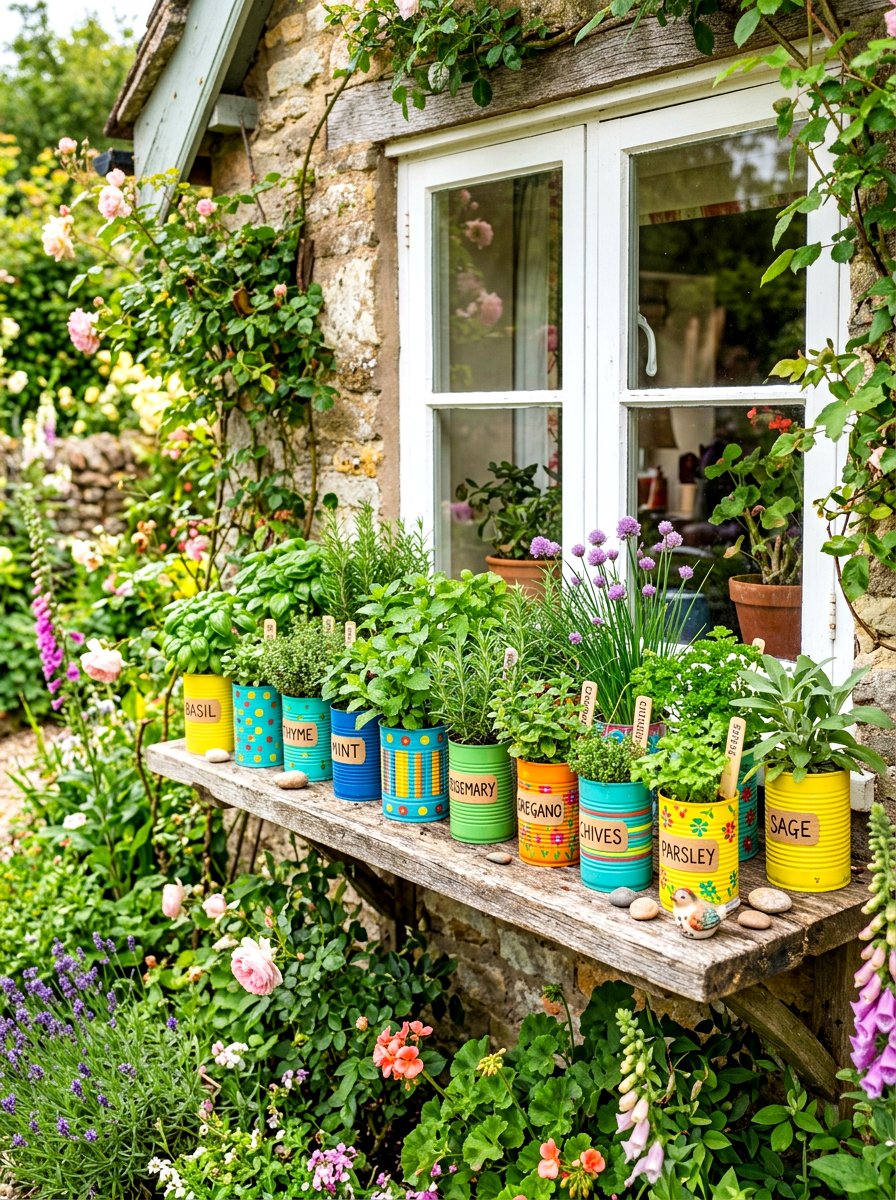 Recycled Tin Can Garden - 25 Spring Herb Garden Decor Ideas