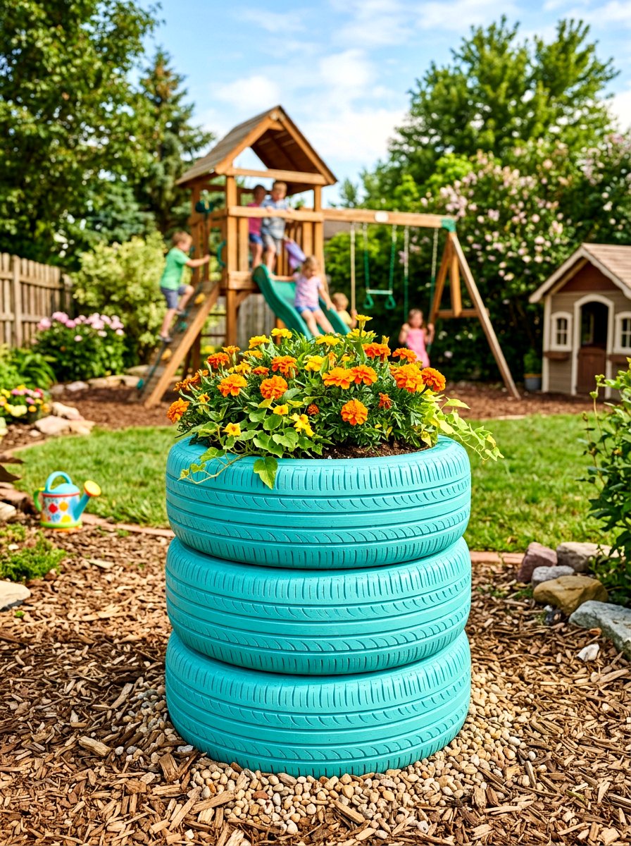 Recycled Tire Flower Pot - 25 Spring DIY Planter Ideas