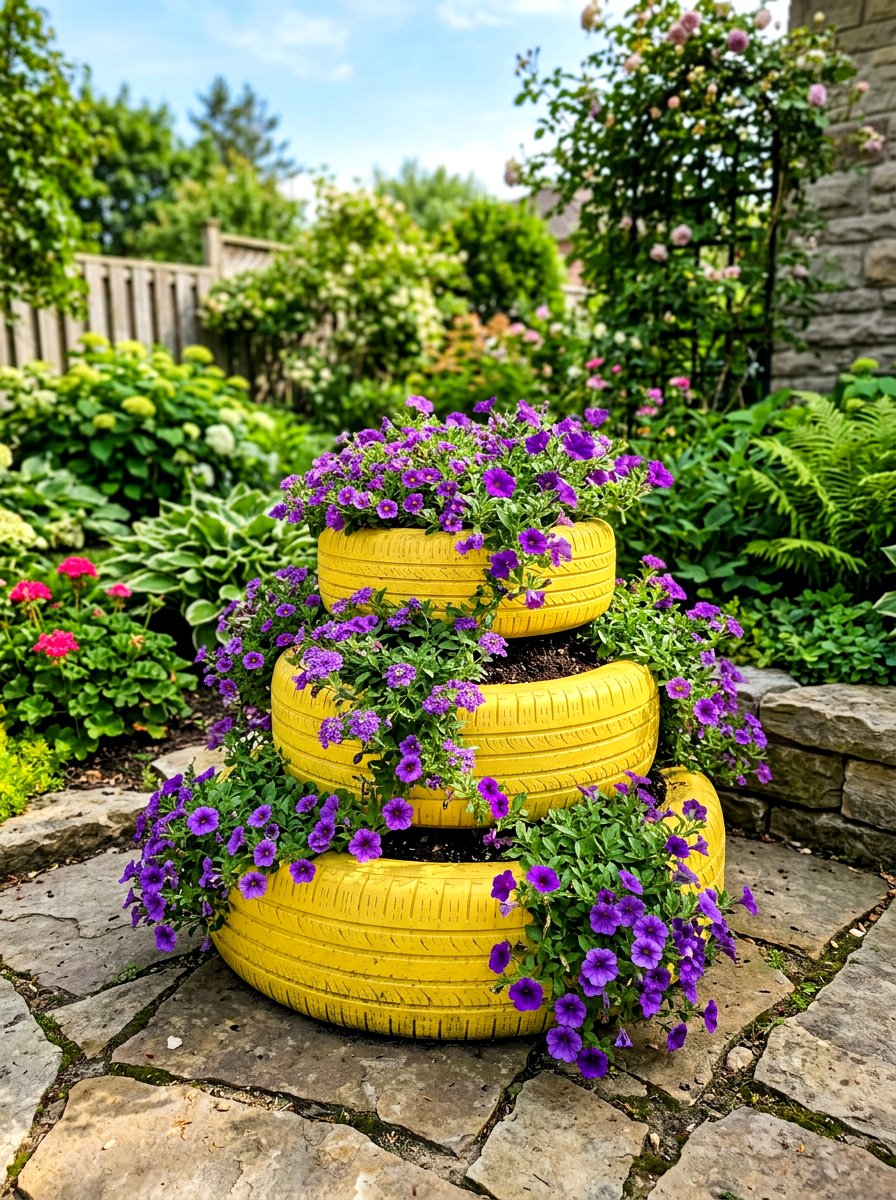 Recycled Tire Planter - 25 Spring Garden Art Ideas
