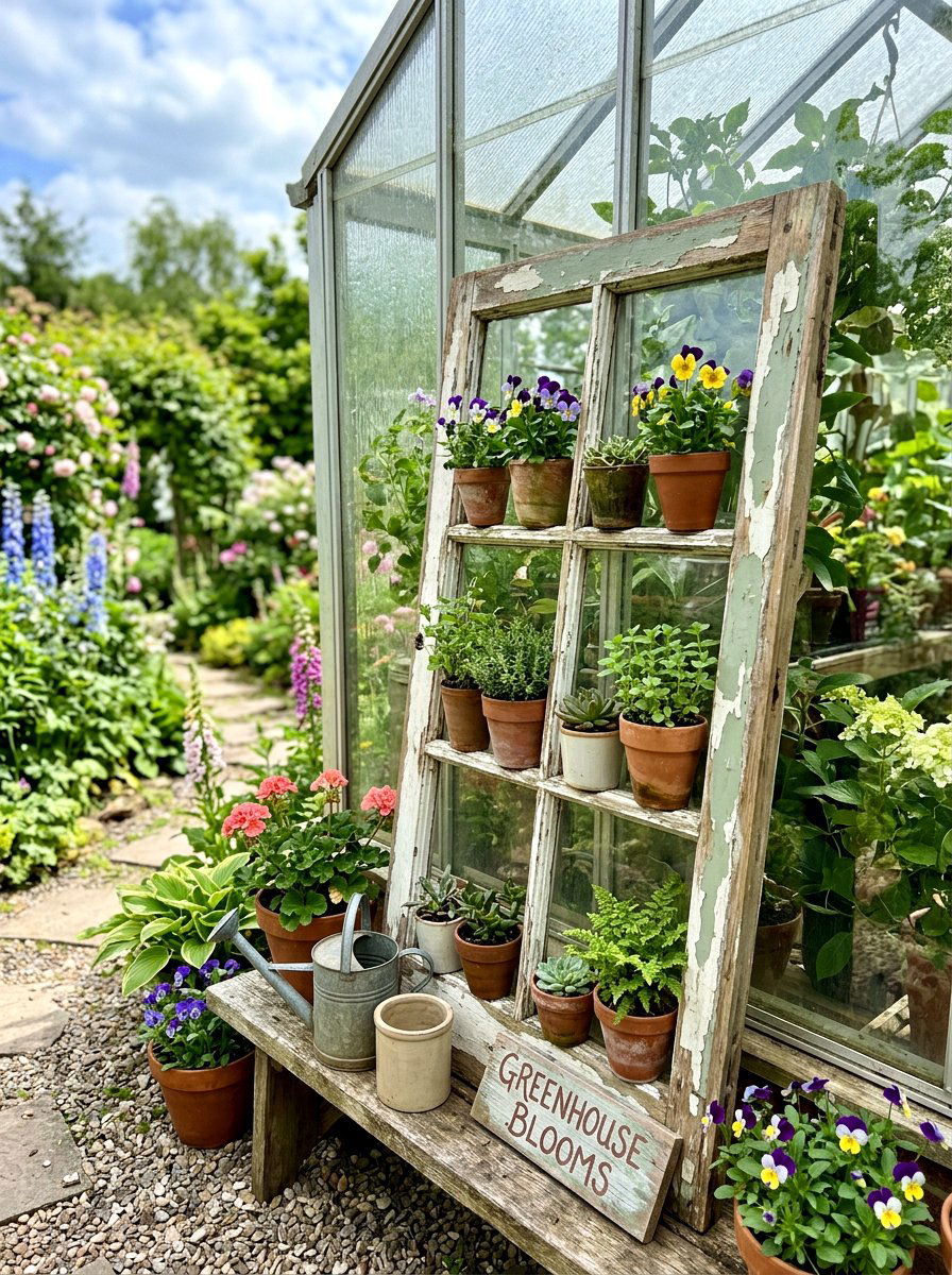 Recycled Window Greenhouse Decor - 25 Spring Greenhouse Display Ideas