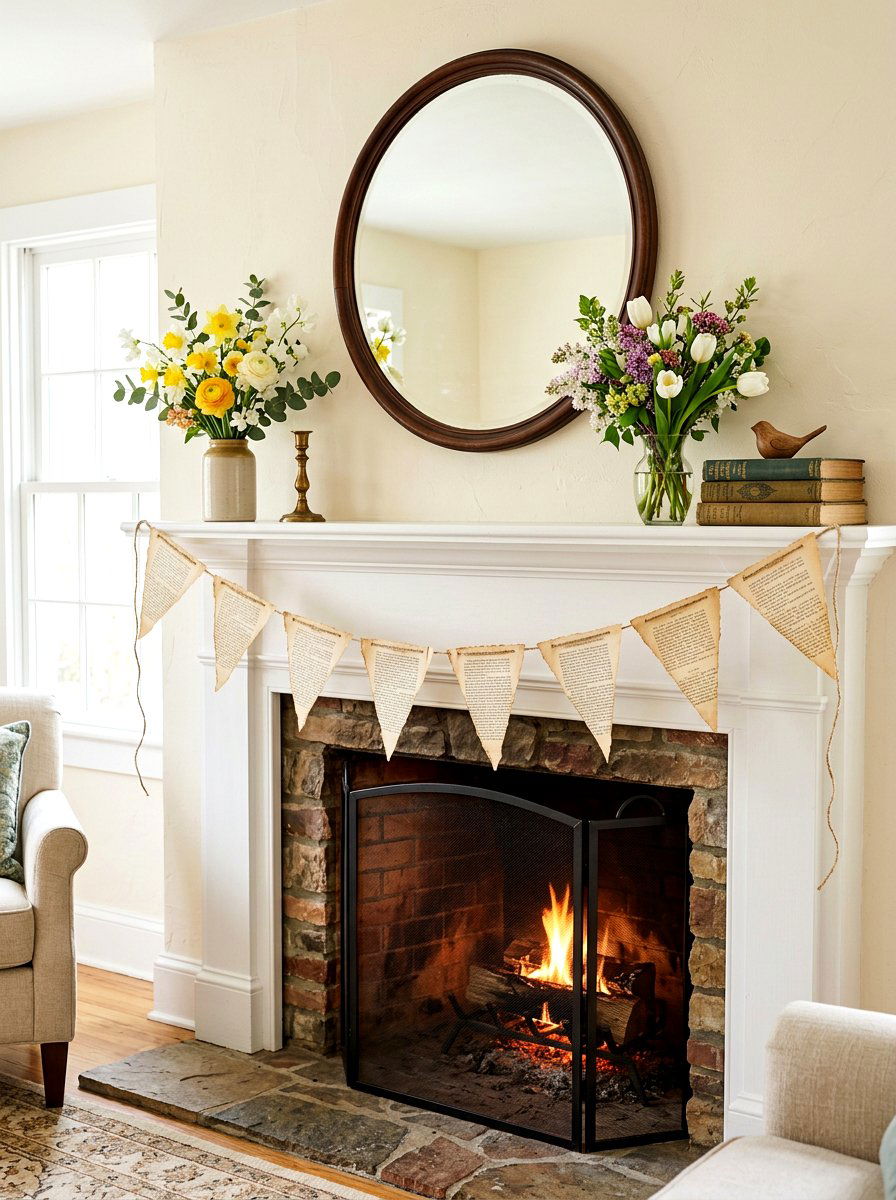 Recycled book page bunting - 25 Spring Recycled Decor Ideas