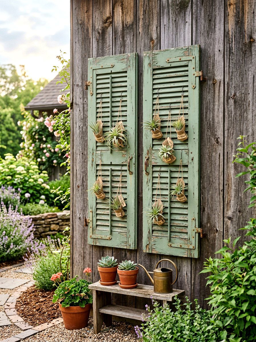 Recycled shutter wall decor - 25 Spring Garden Wall Decor Ideas