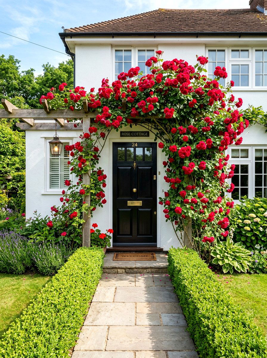 Red Climbing Rose Front Door - 25 Spring Climbing Rose Ideas