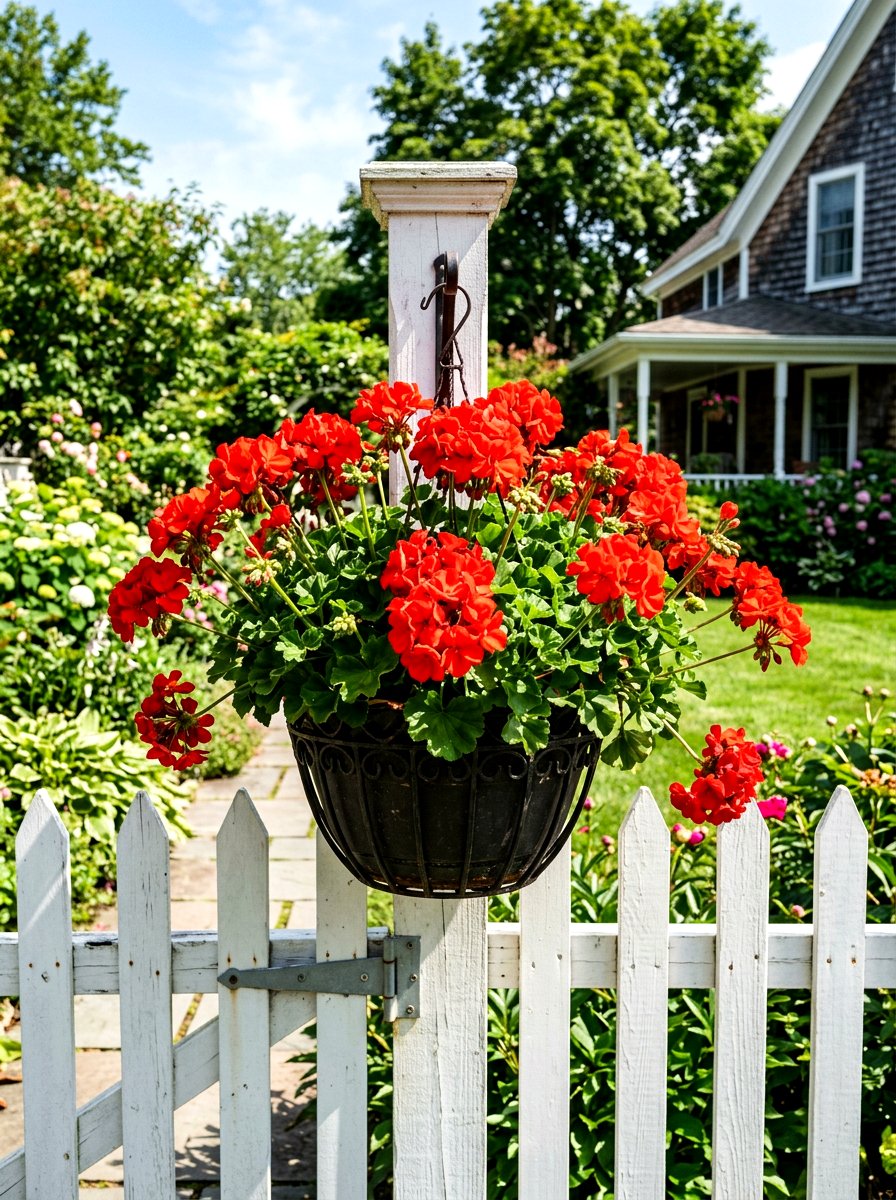 Red Geranium Basket - 25 Spring Flower Basket Ideas