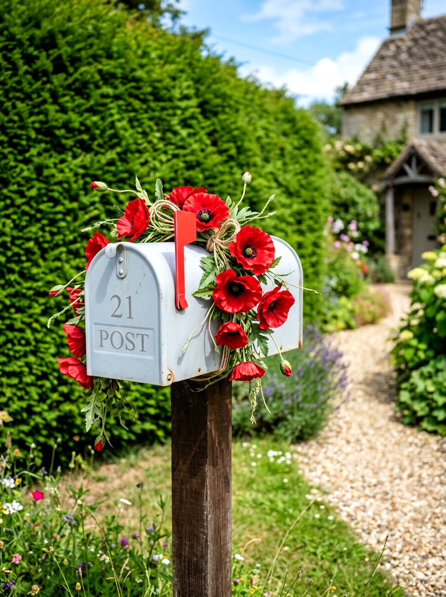 Red Poppy Mailbox Decoration - 25 Spring Mailbox Topper Ideas