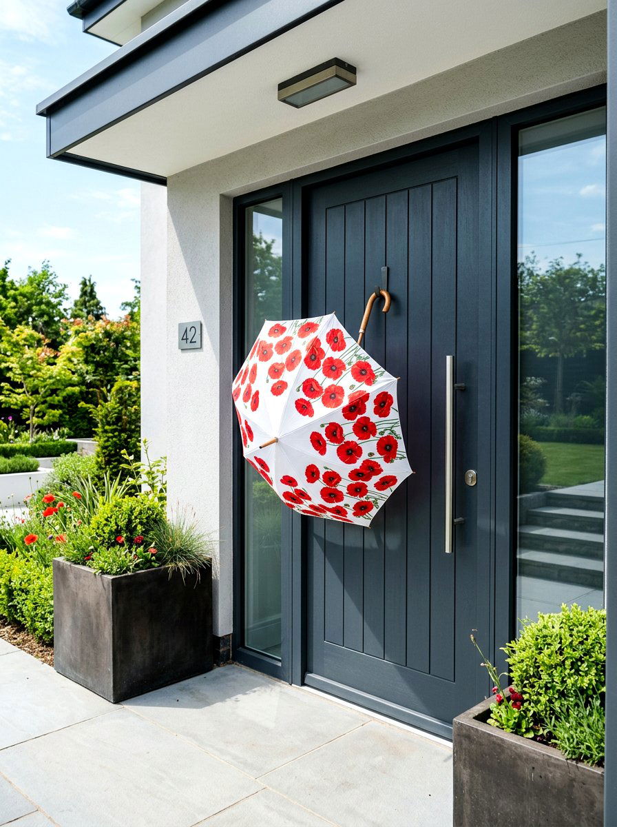 Red Poppy Umbrella - 25 Spring Umbrella Door Decor Ideas