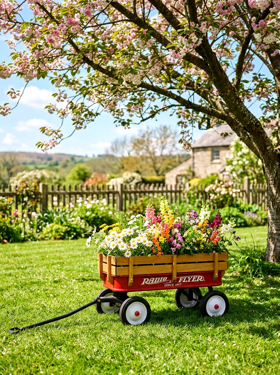 Red Radio Flyer Wagon - 25 Spring Vintage Planter Ideas