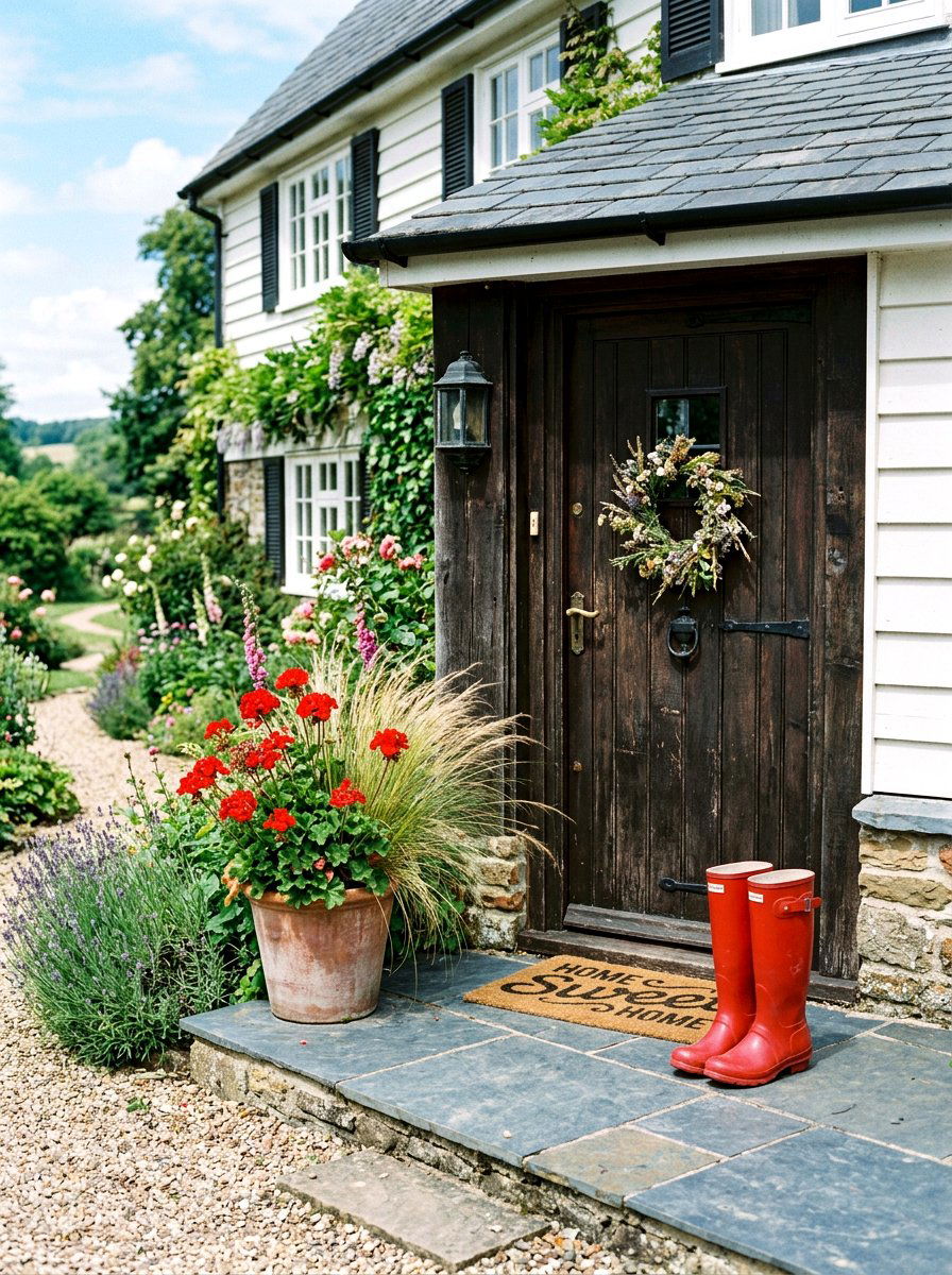 Red Rain Boot Front Door Decor - 25 Spring Rain Boot Planter Ideas
