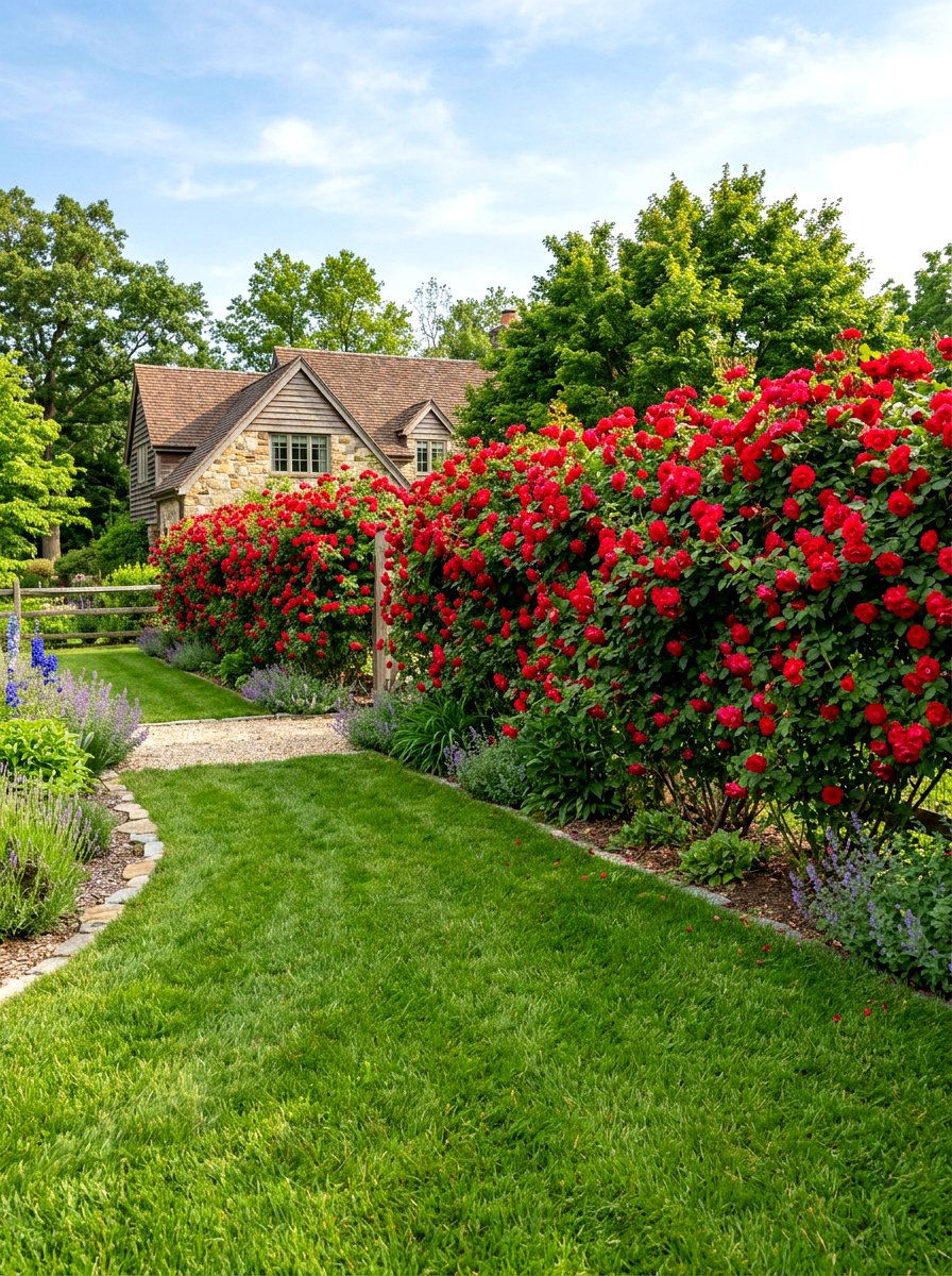 Red Rose Garden Privacy Hedge - 25 Spring Rose Garden Ideas