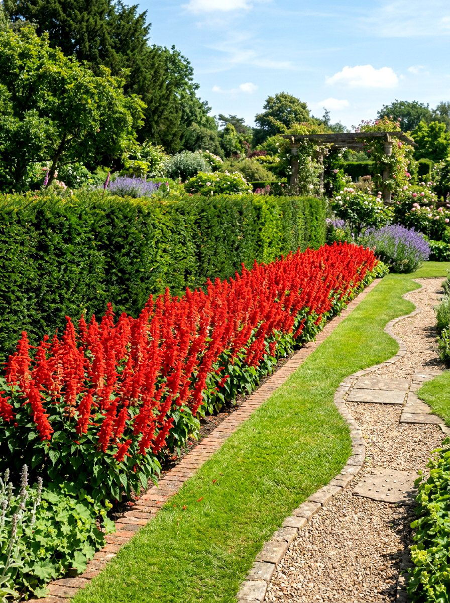 Red Salvia Border - 25 Spring Annual Flower Ideas