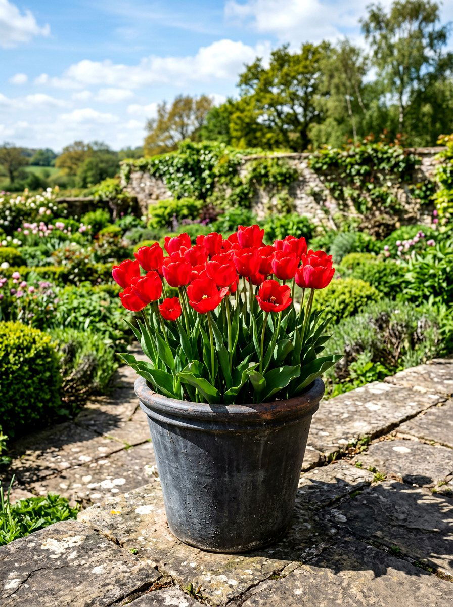 Red Tulip Container - 25 Spring Bulb Planter Ideas