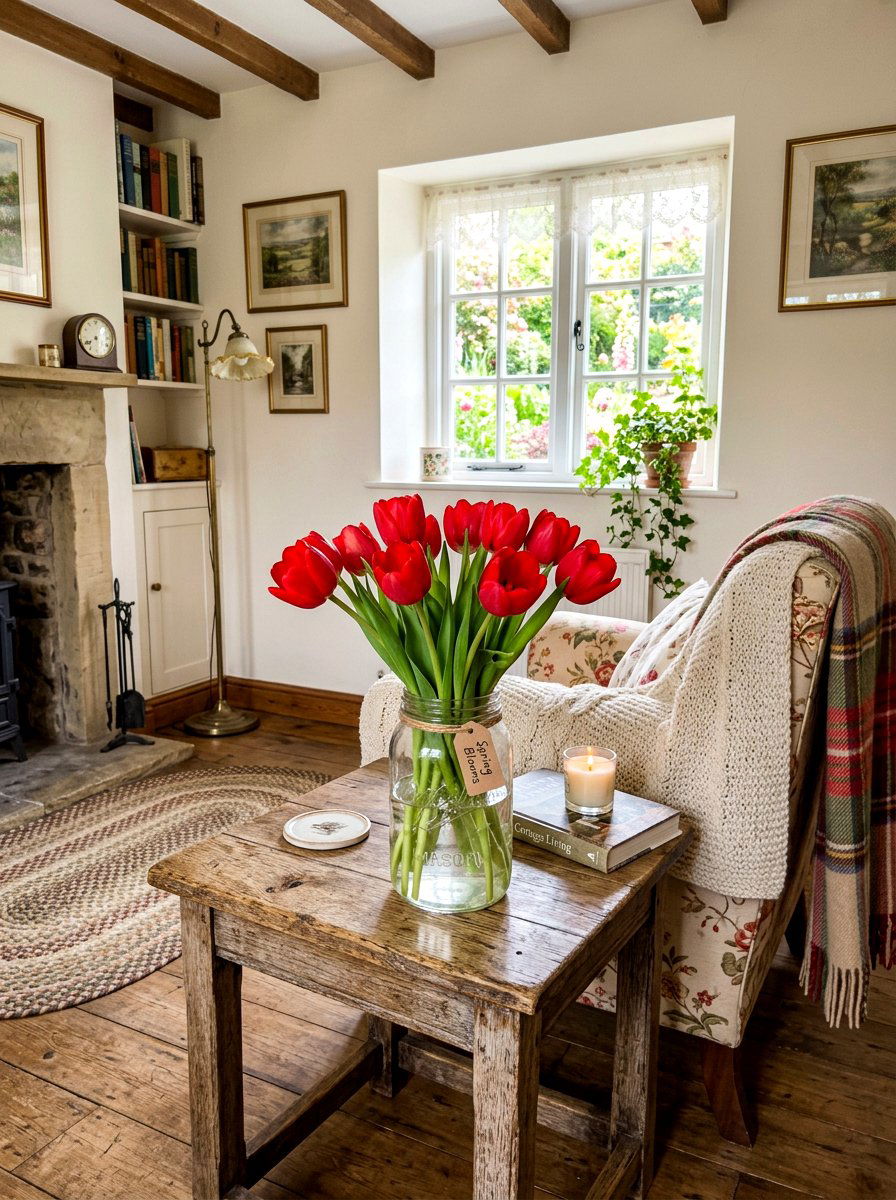 Red Tulip Glass Jar - 25 Spring Tulip Centerpiece Ideas