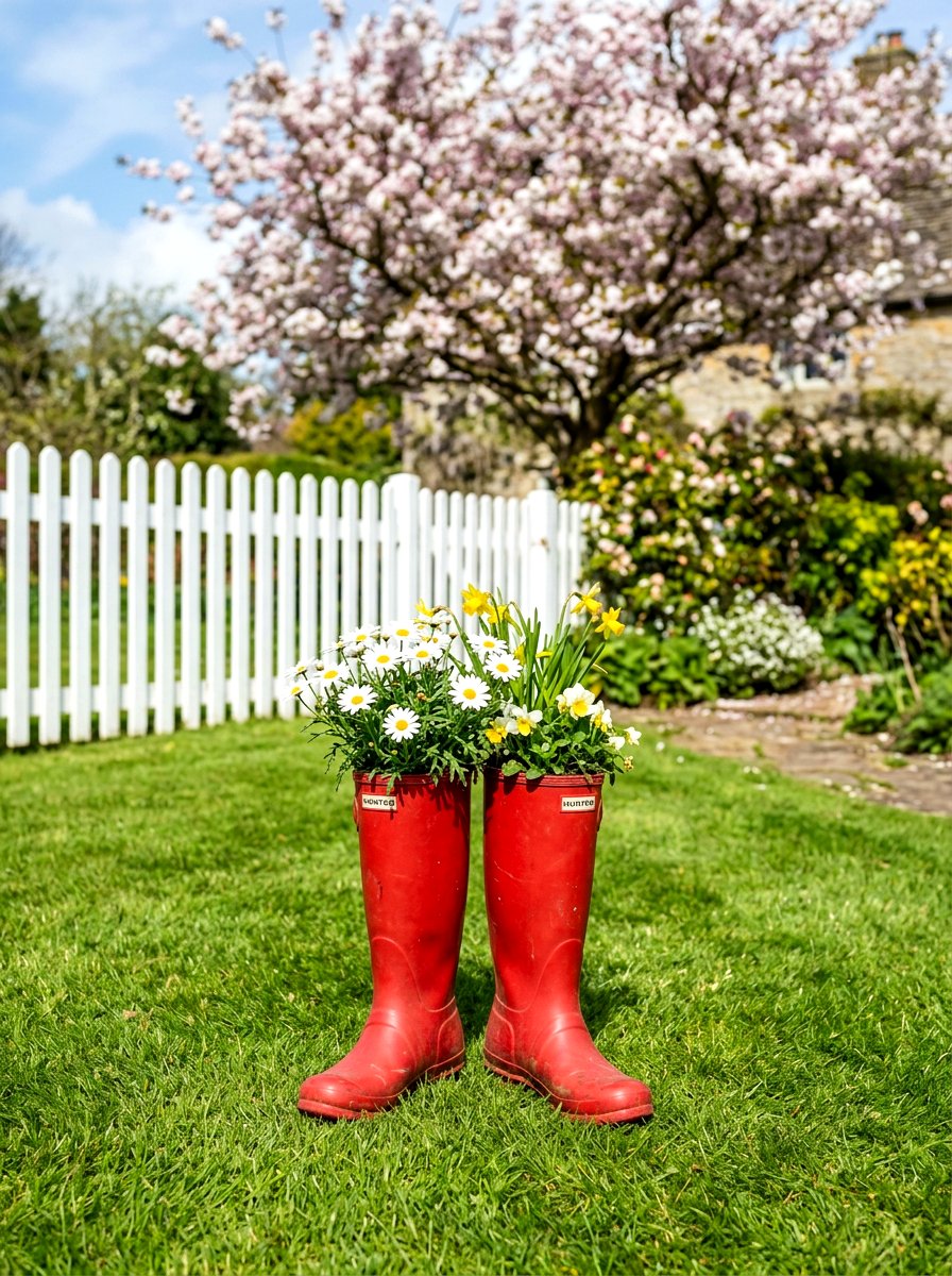 Red Wellington Boot Garden - 25 Spring Boot Planter Ideas