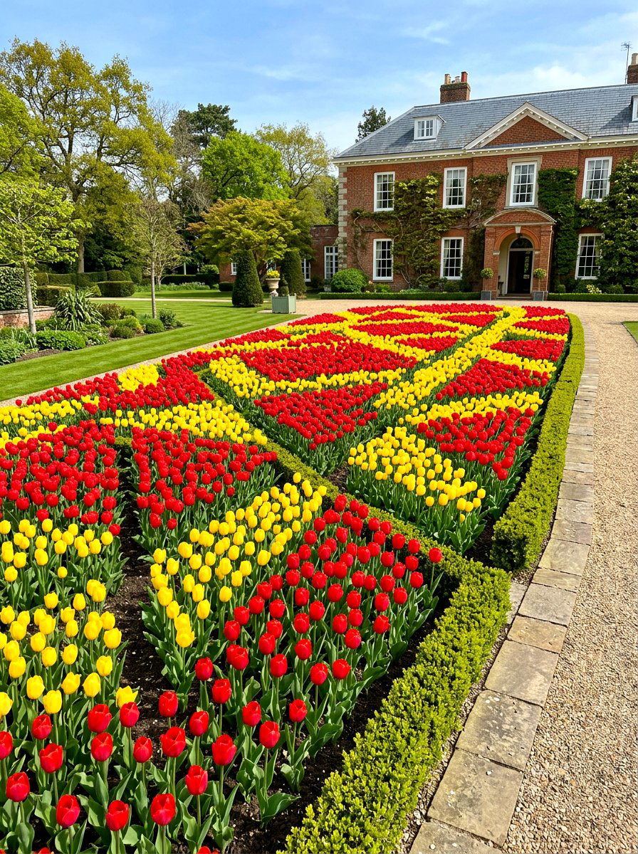 Red and yellow tulip bed - 25 Spring Bulb Garden Ideas