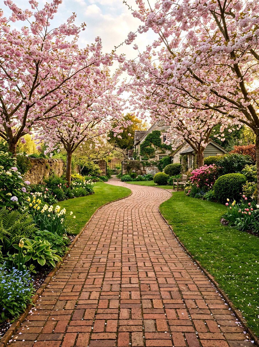 Red brick garden walk - 25 Spring Garden Path Decor Ideas