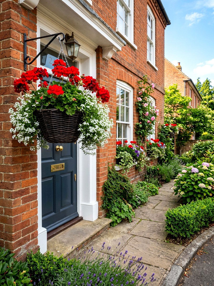 Red geranium door basket - 25 Spring Hanging Basket Door Ideas