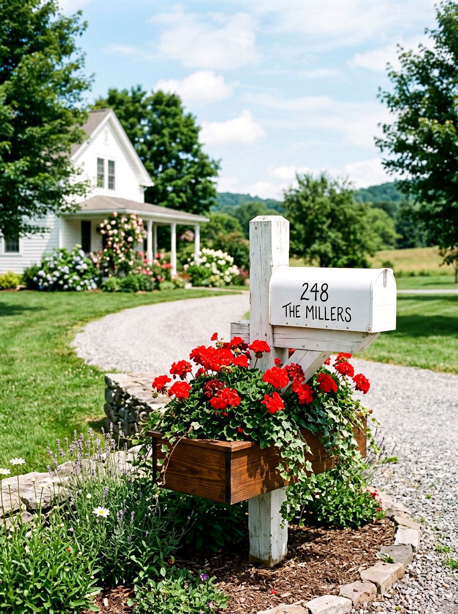 Red geranium mailbox box - 25 Spring Mailbox Planter Ideas