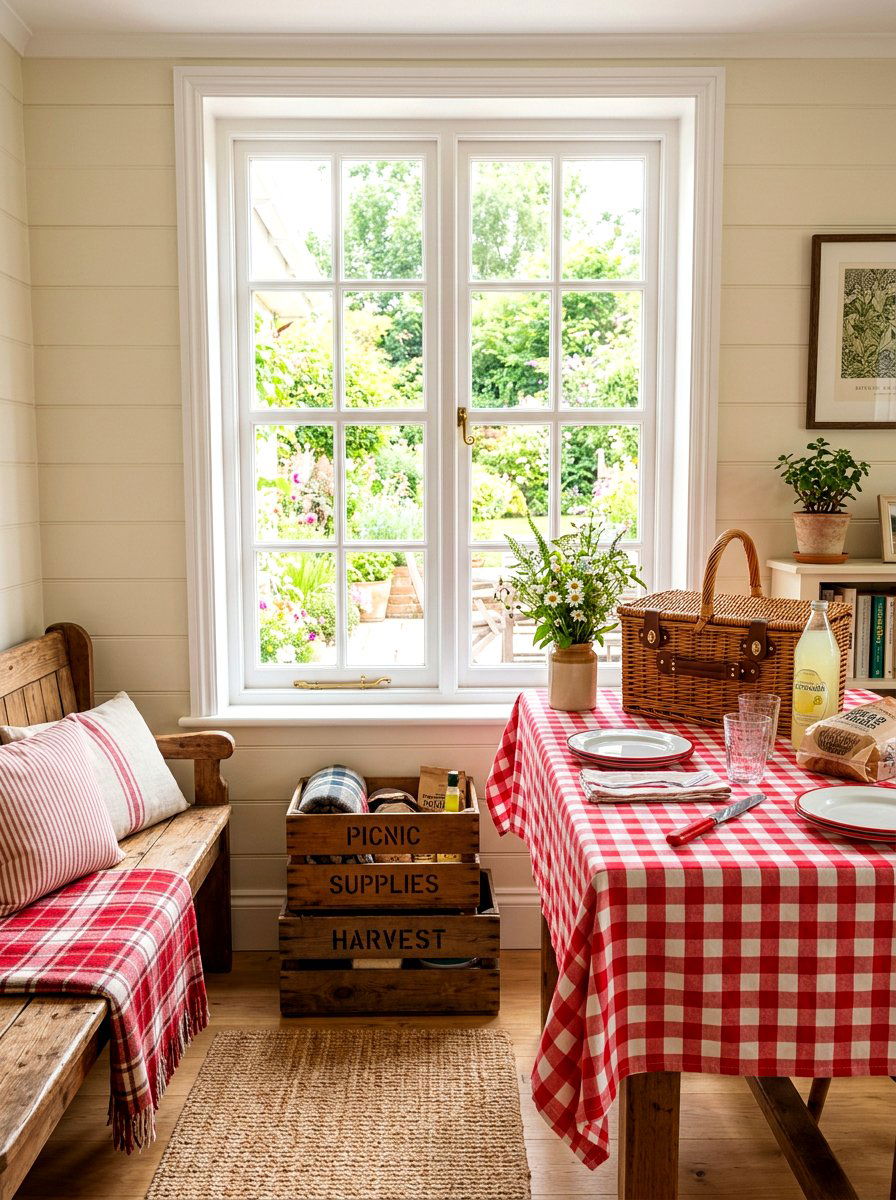 Red gingham picnic corner - 25 Spring Gingham Decor Ideas