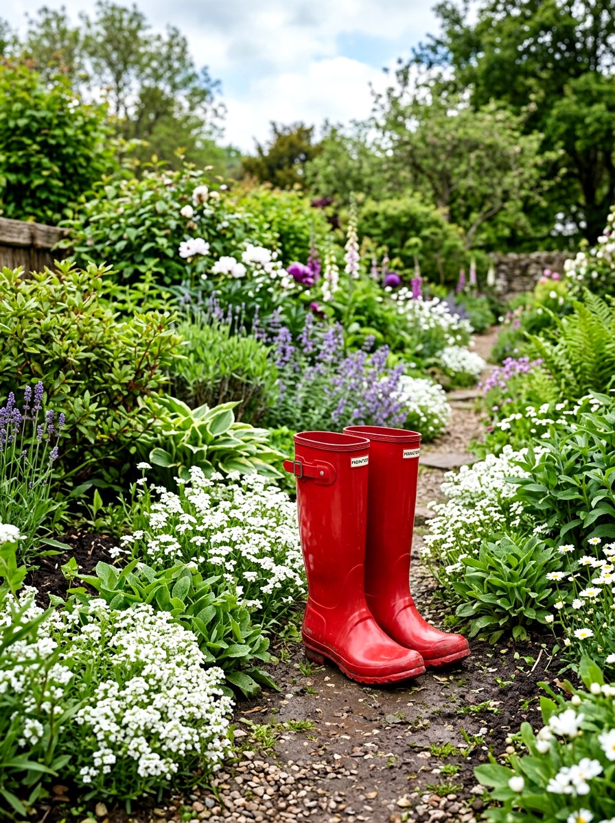 Red rain boot garden accent - 25 Spring Rain Boot Decor Ideas