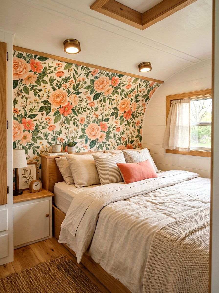 Removable Floral Wallpaper - 25 Spring Camper Decor Ideas