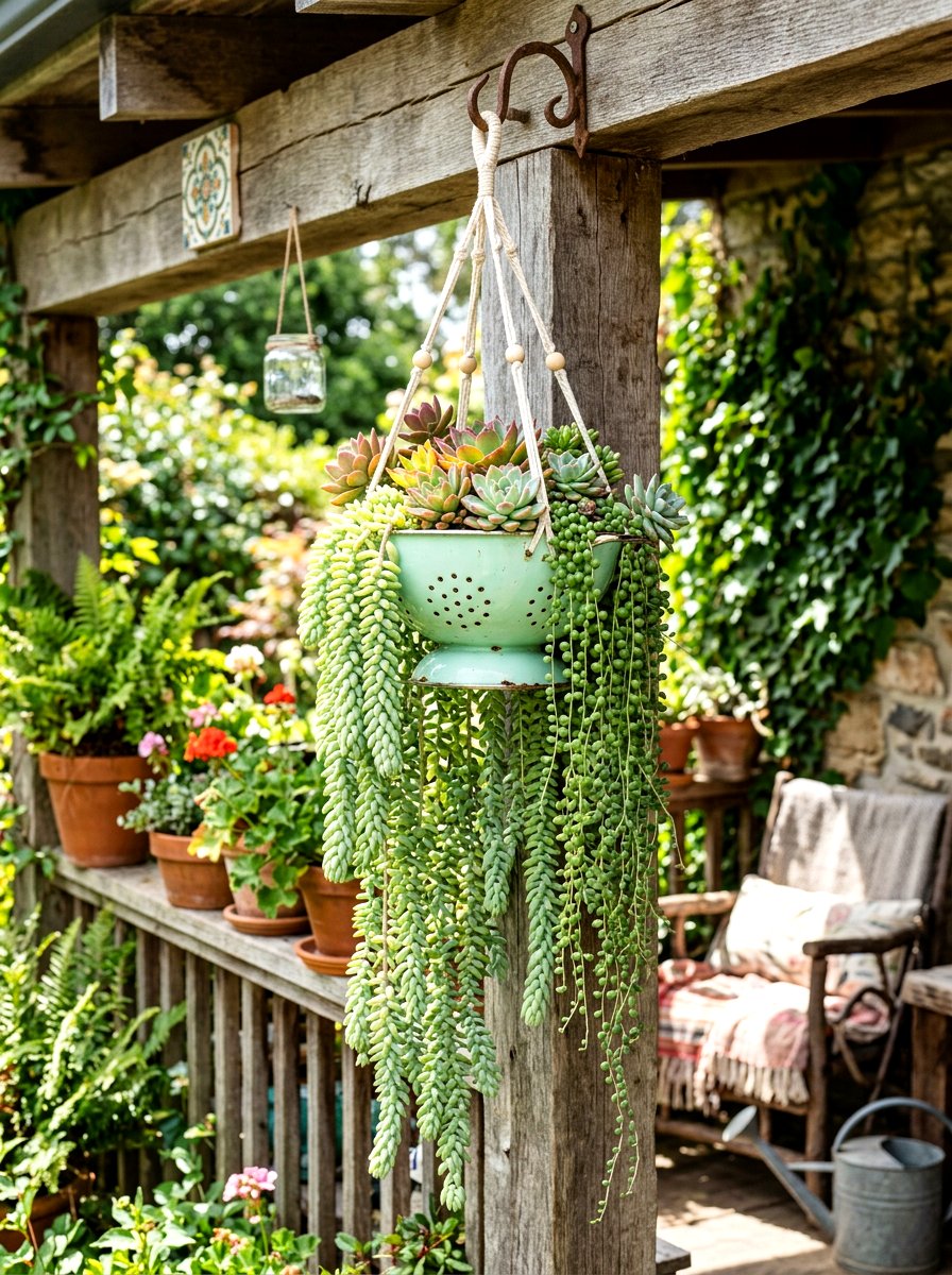 Repurposed Colander Succulent - 25 Spring Succulent Planter Ideas