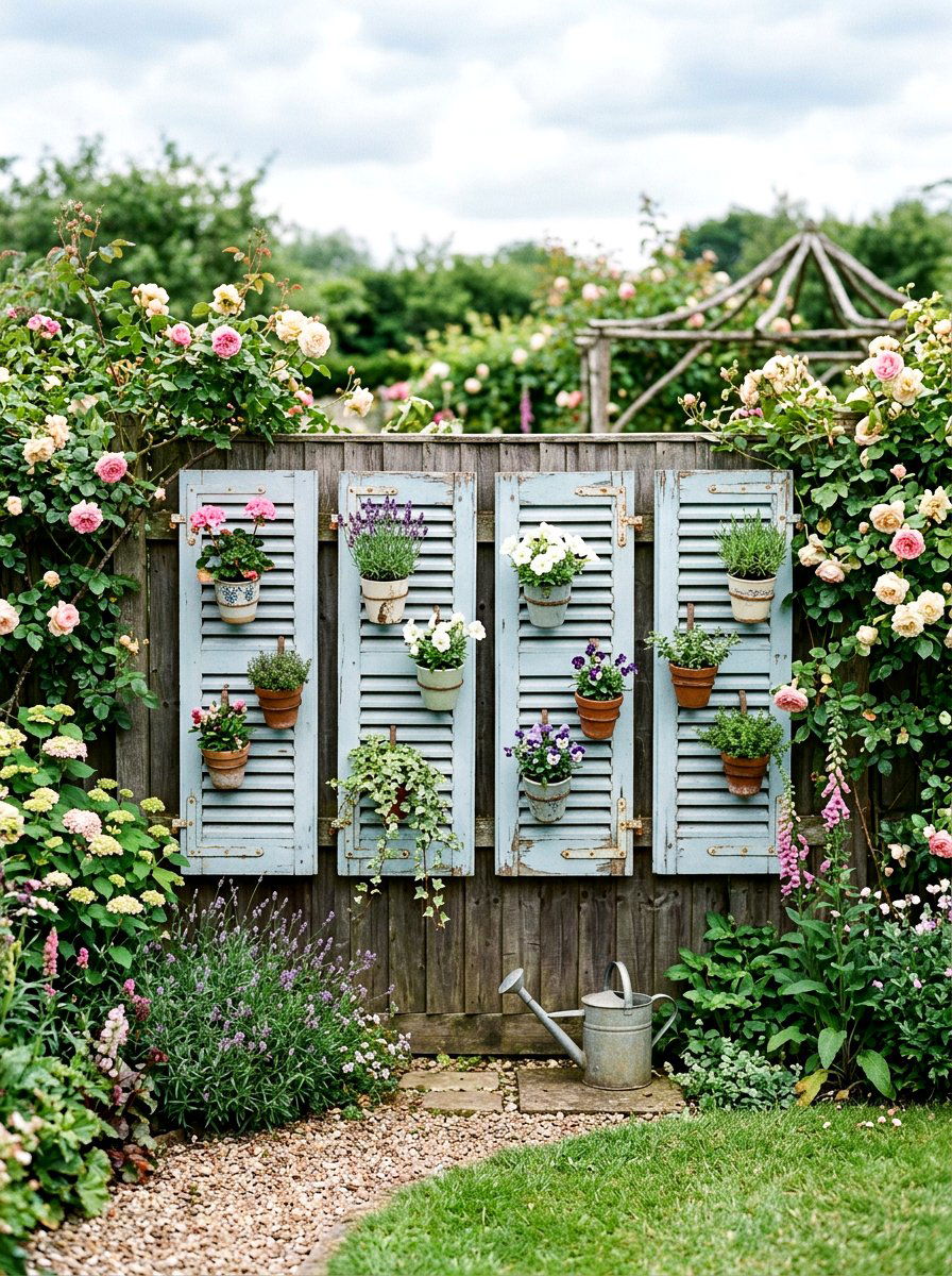 Repurposed Shutter - 25 Spring Fence Decor Ideas