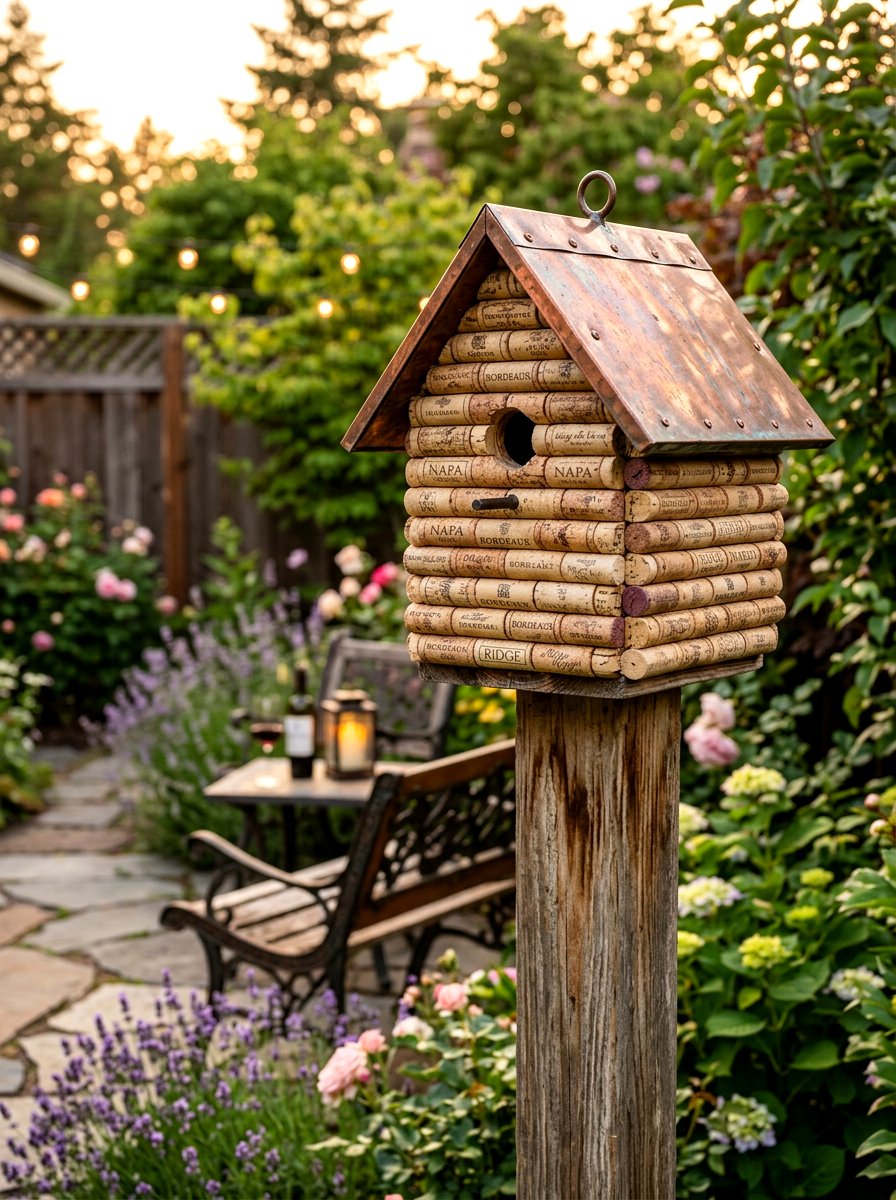 Repurposed Wine Cork Birdhouse - 25 Spring DIY Birdhouse Ideas