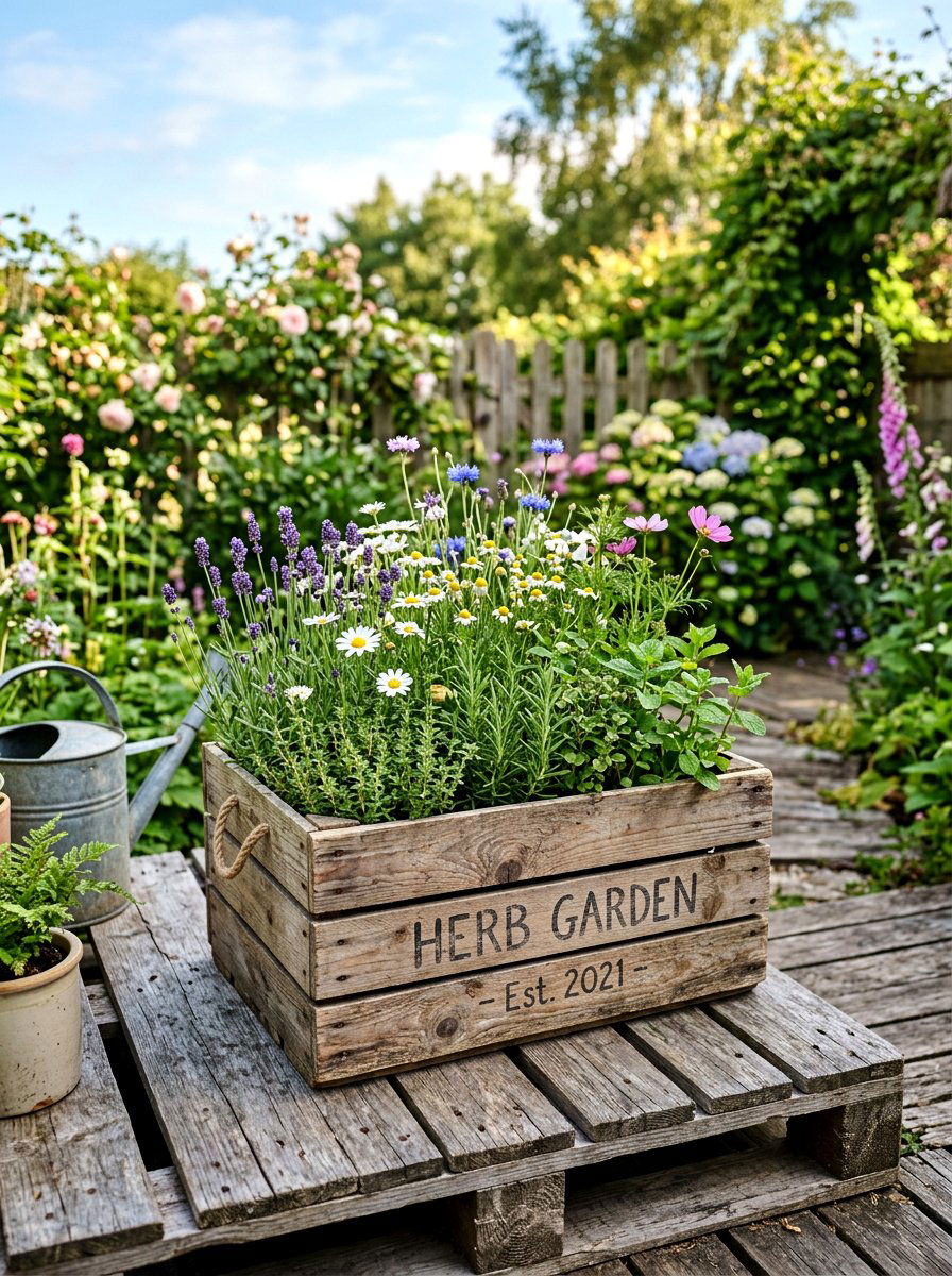 Repurposed Wooden Crate - 25 Spring Deck Planter Ideas