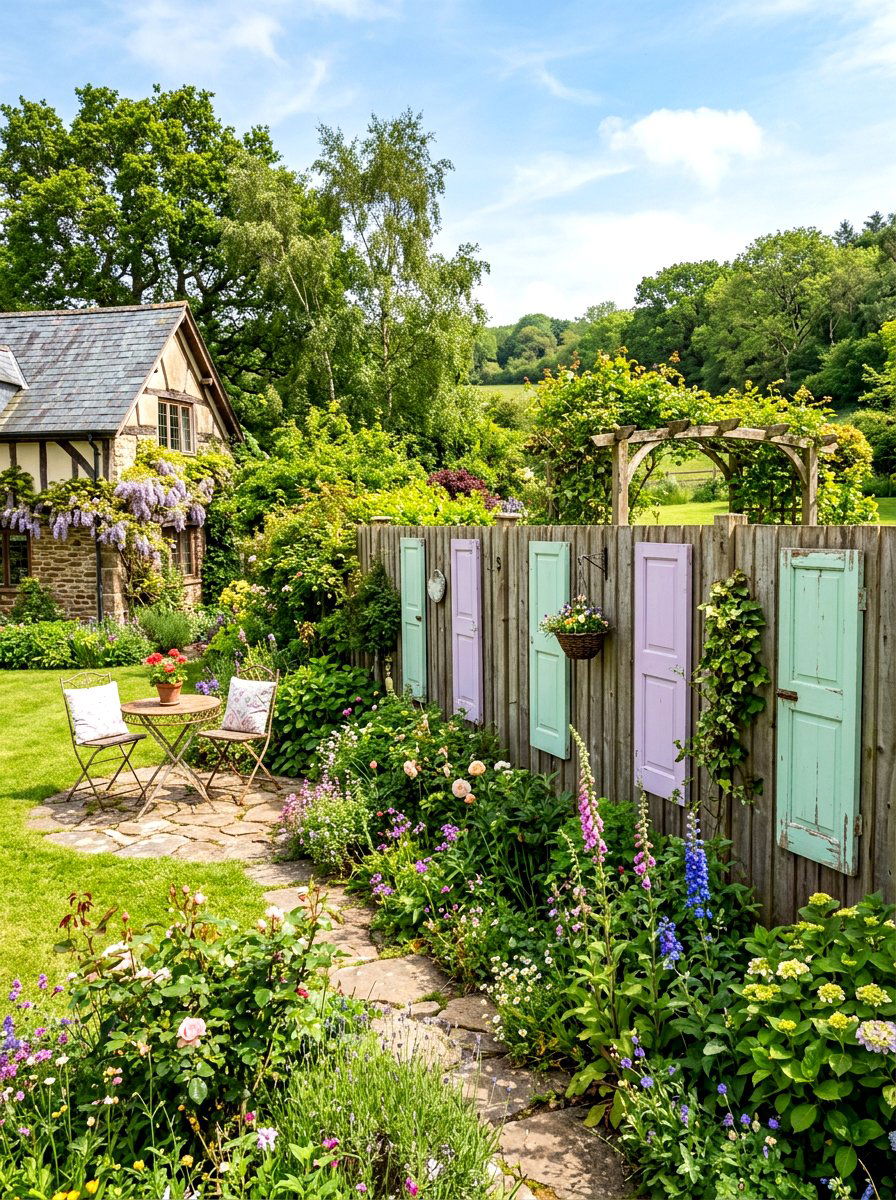 Repurposed wood shutters - 25 Spring Fence Line Decor Ideas