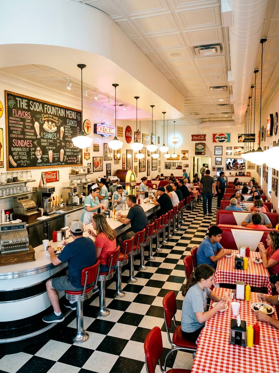 Retro Soda Fountain Bar - 25 Spring Ice Cream Social Decor Ideas