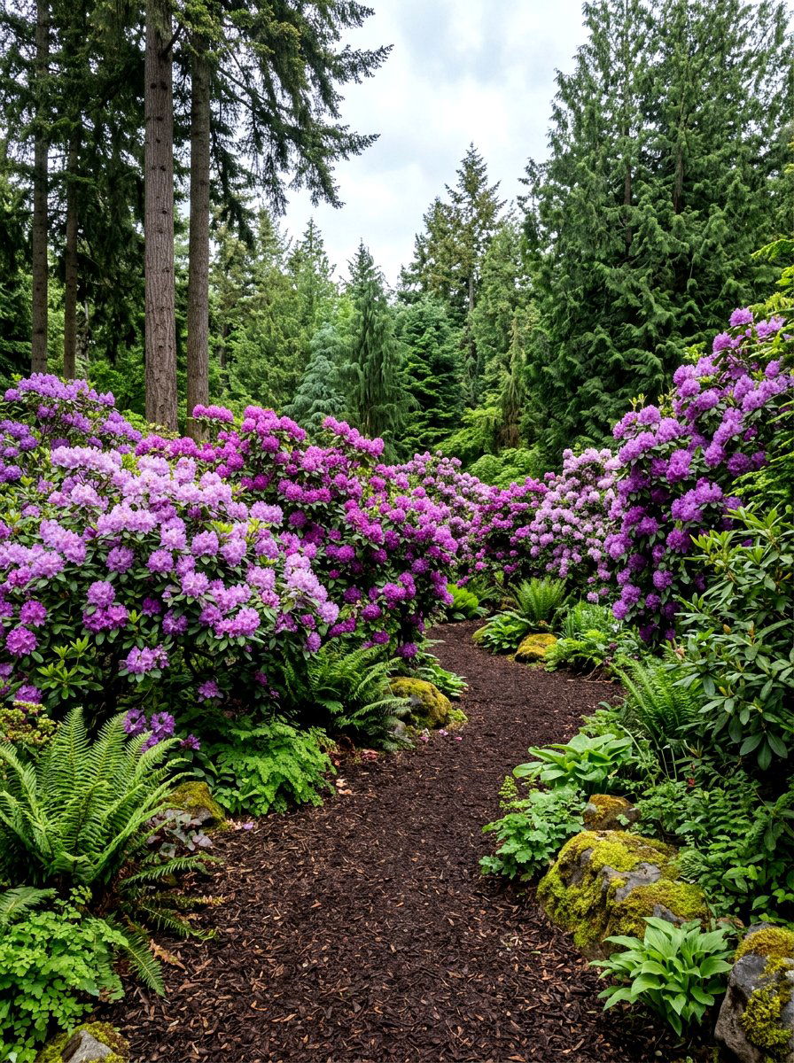 Rhododendron Landscape Area - 25 Spring Flowering Plant Ideas