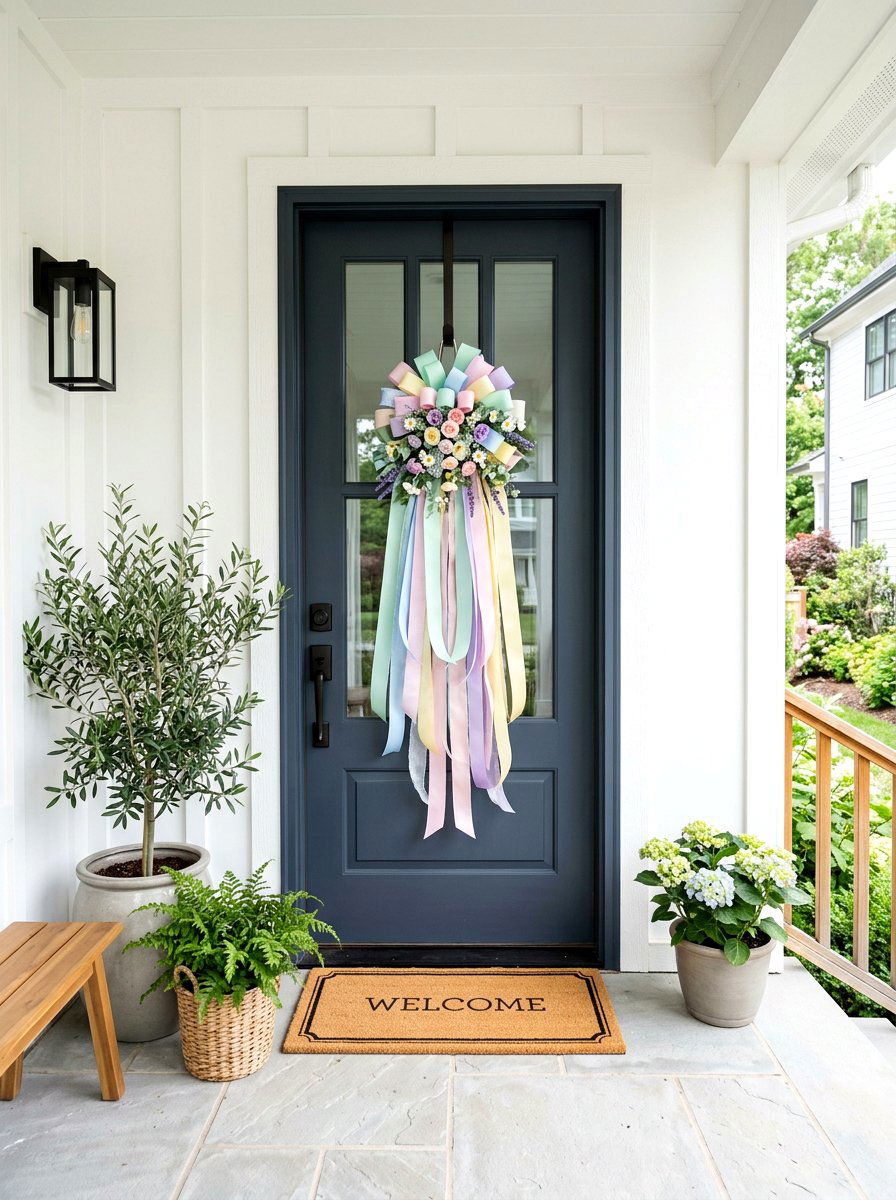 Ribbon Door Hanger Spring - 25 Spring Dollar Store Decor Ideas