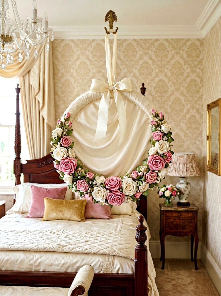 Ribbon Flower Hoop - 25 Spring Embroidery Hoop Decor Ideas