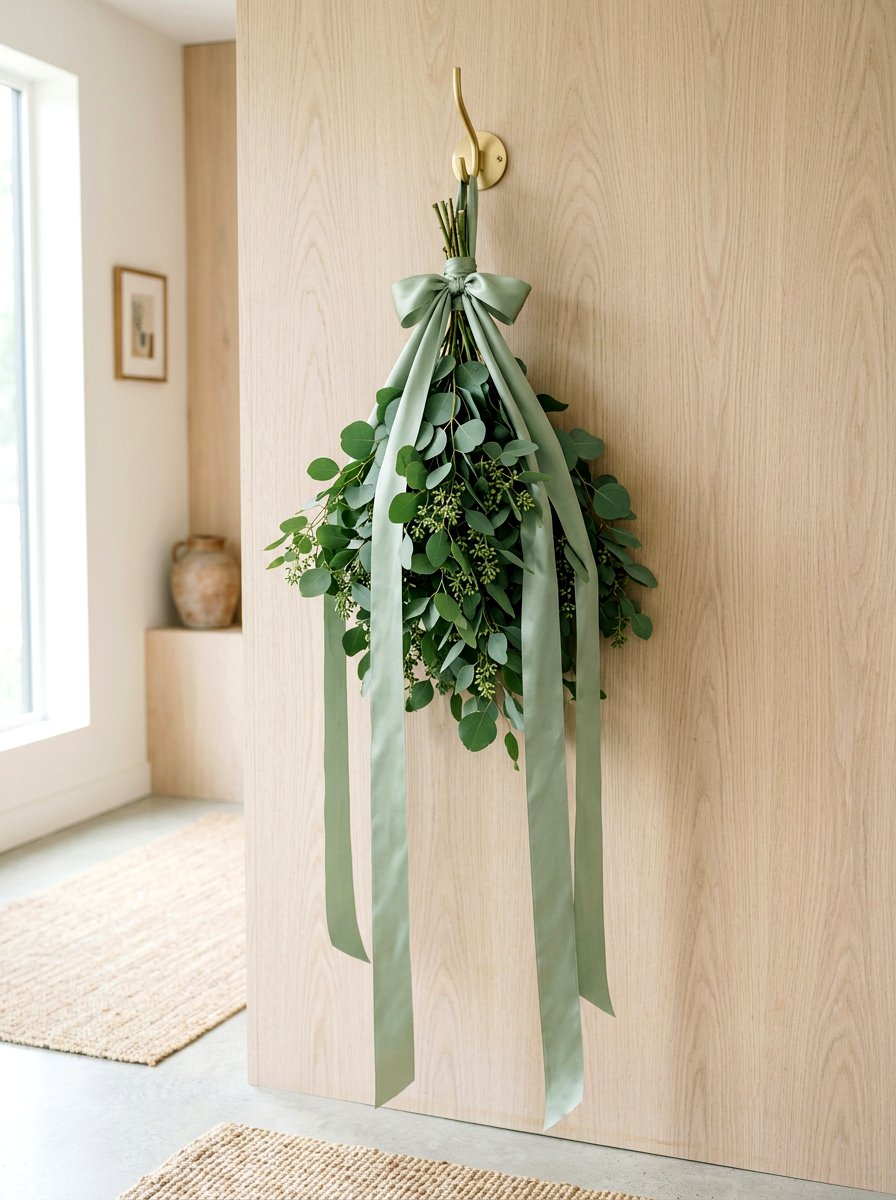Ribbon Tied Eucalyptus - 25 Spring Coat Rack Decor Ideas