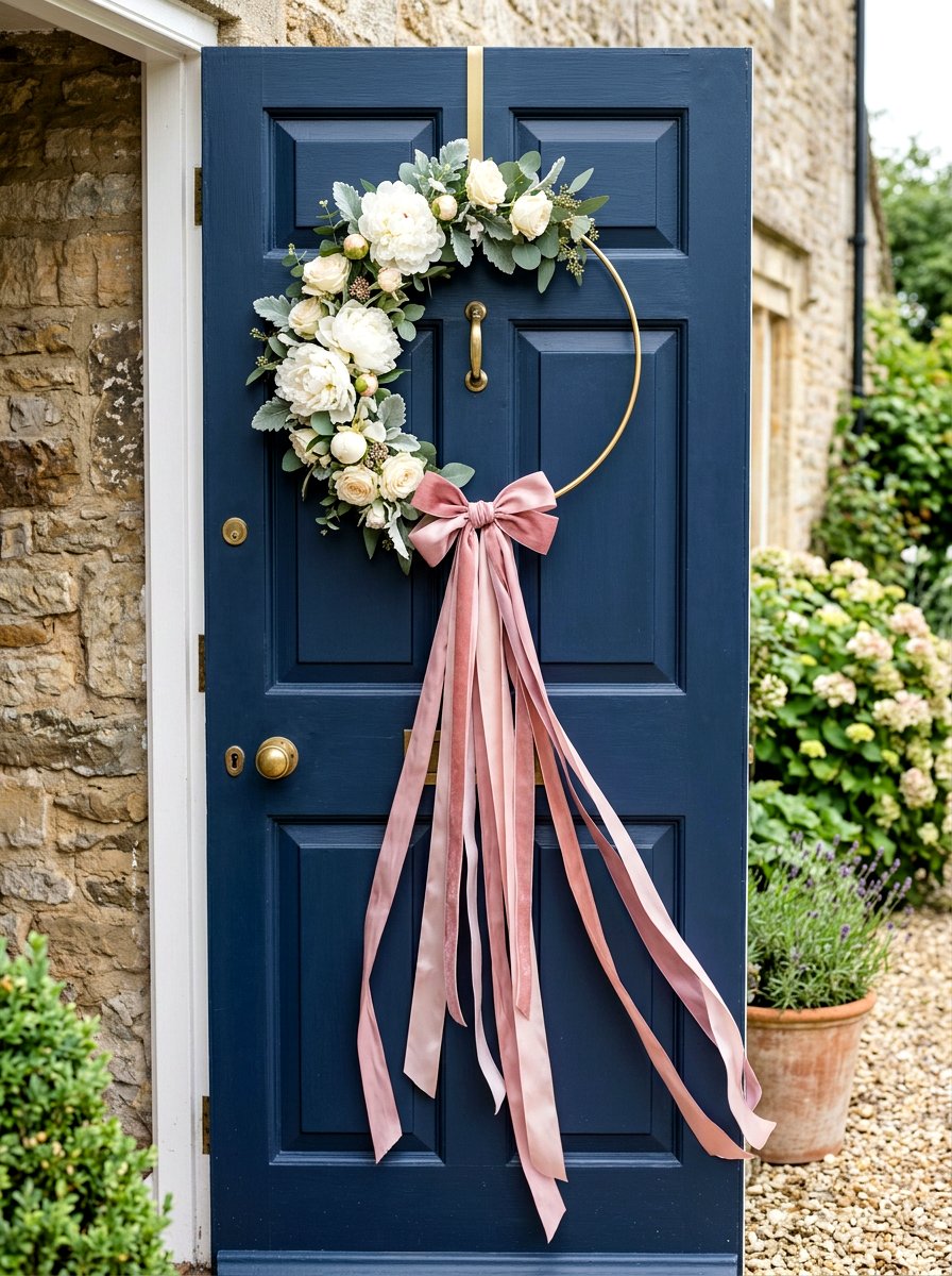 Ribbon Tied Hoop Wreath - 25 Spring Flower Wreath Hoop Ideas