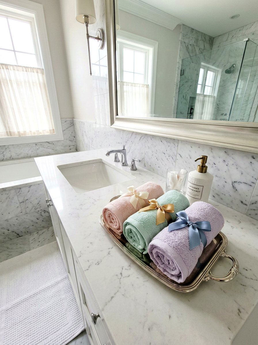 Ribbon Tied Towels - 25 Spring Towel Display Ideas