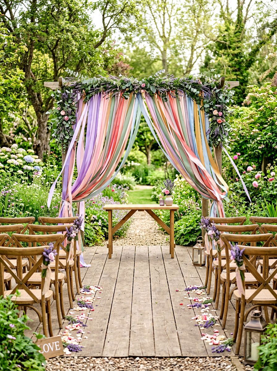 Ribbon Wedding Backdrop - 25 Spring Wedding Garland Ideas