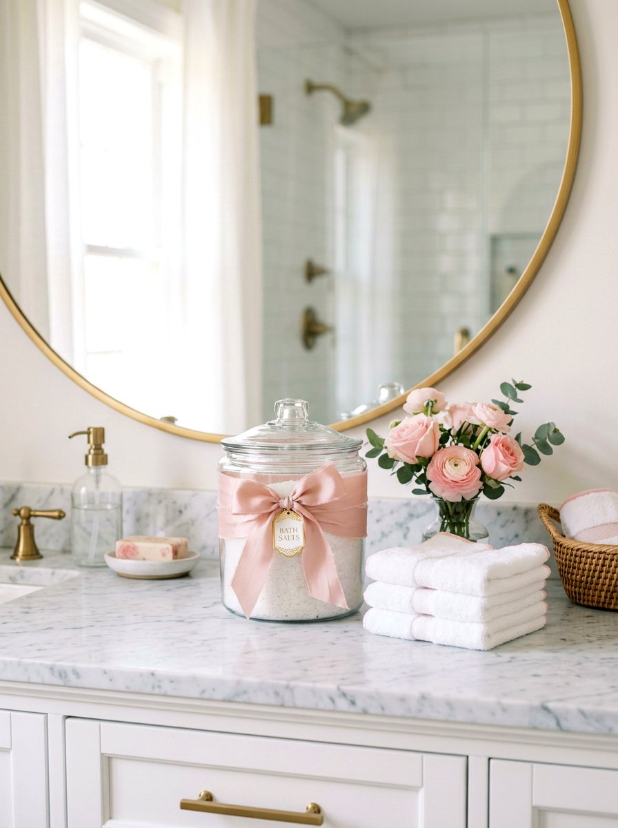 Ribbon Wrapped Bathroom Jar - 25 Spring Bathroom Jar Ideas