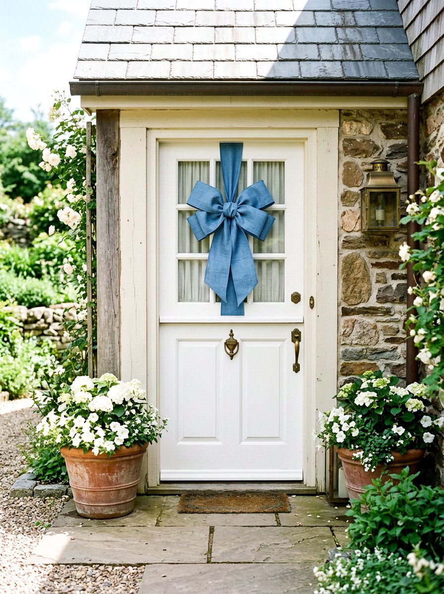 Ribbon and bow door decor - 25 Spring Dutch Door Decor Ideas