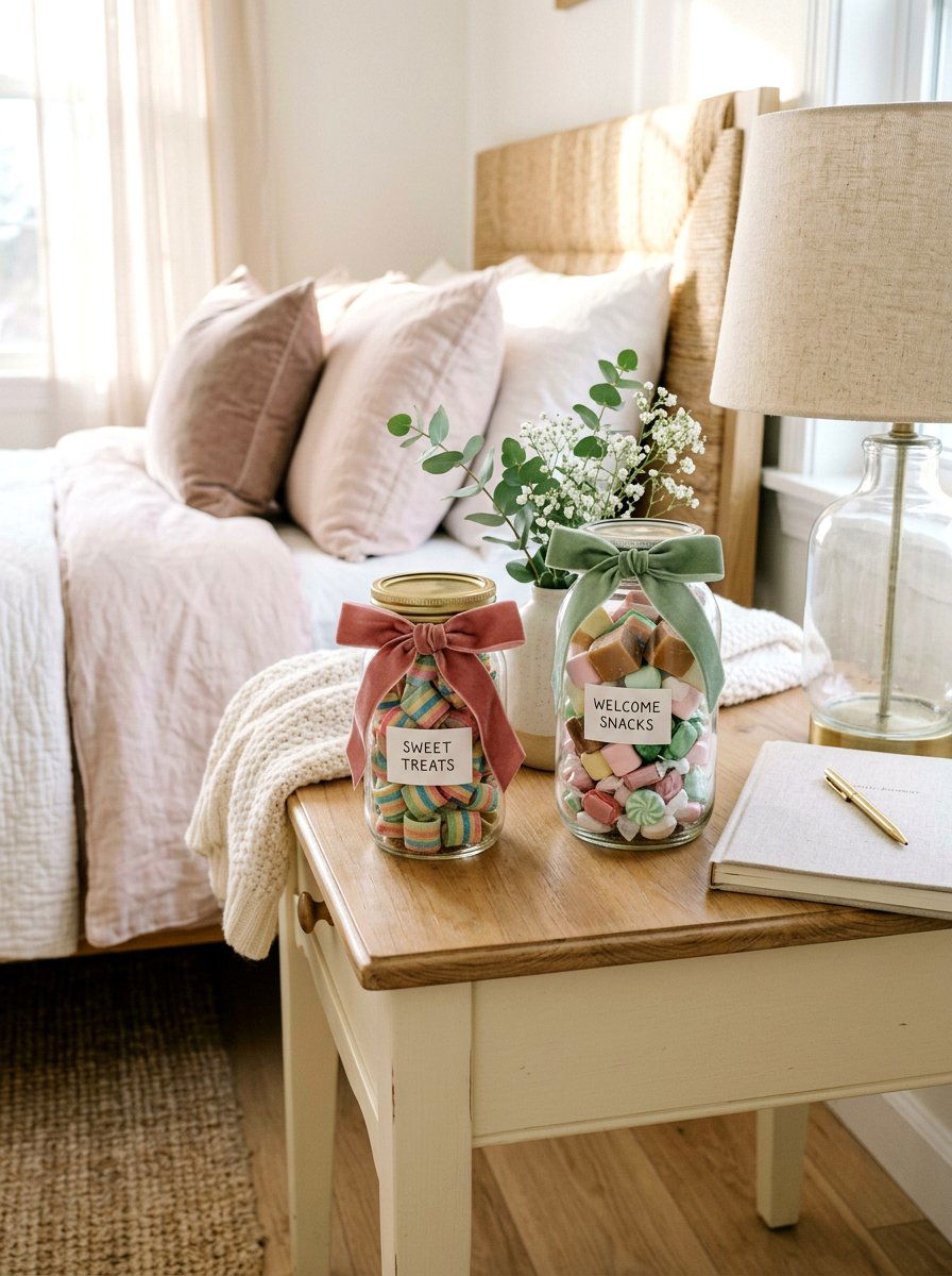 Ribbon tied candy jars - 25 Spring Candy Jar Ideas