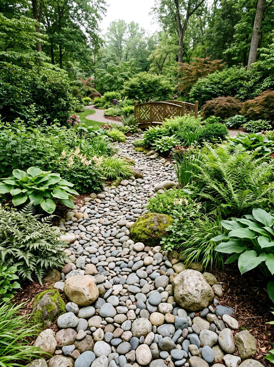 River Rock Dry Creek Bed - 25 Spring Stone Garden Decor Ideas