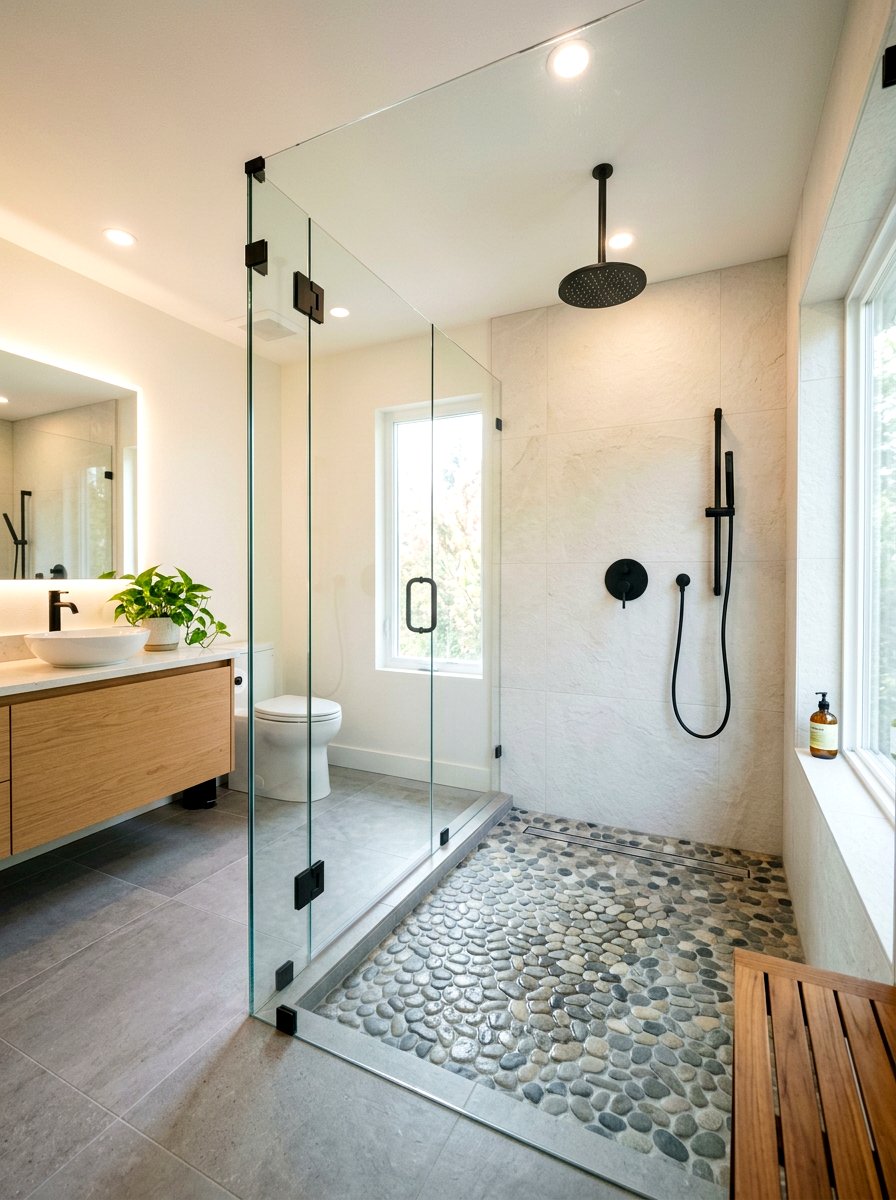 River Stone Floor - 25 Spring Spa Decor Ideas