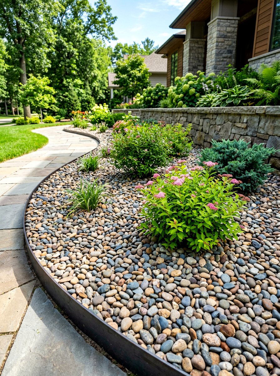 River Stone Mulch - 25 Spring Stone Garden Decor Ideas