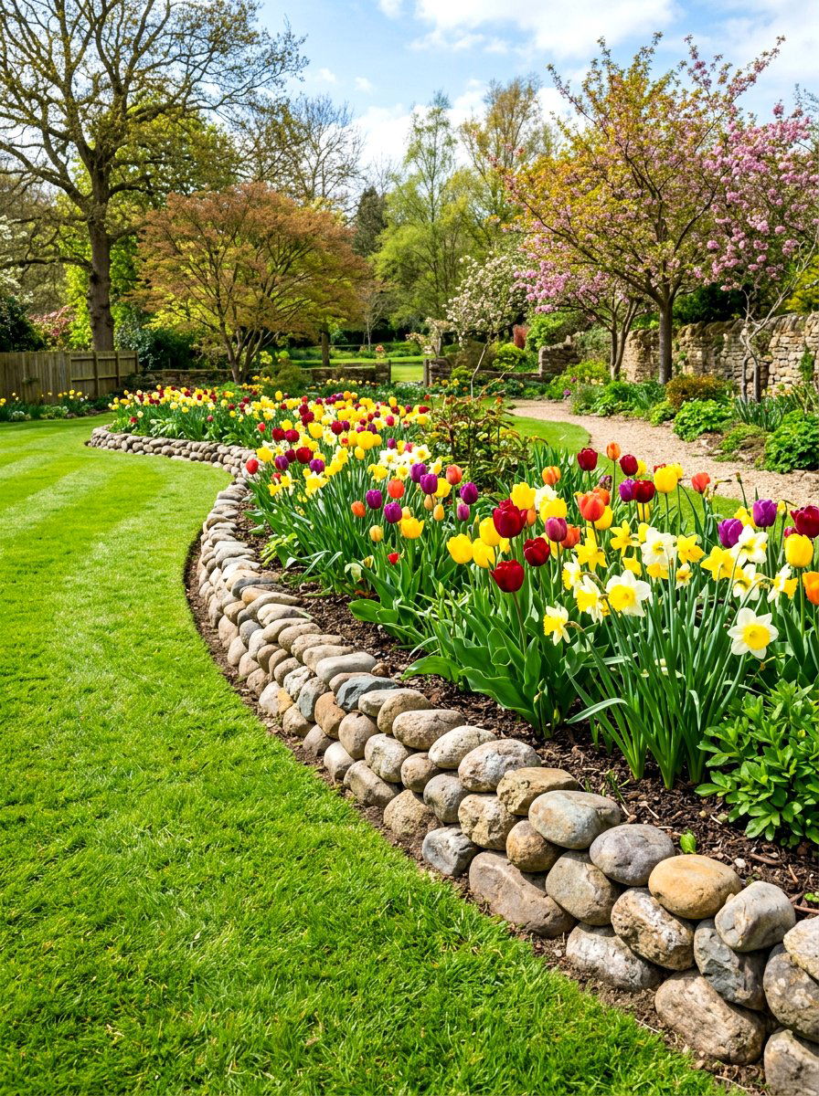 Rock Garden Border - 25 Spring Stone Garden Decor Ideas
