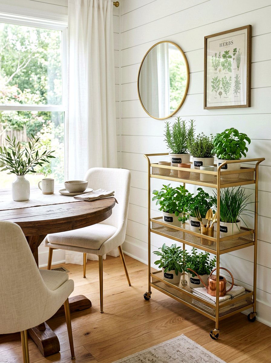 Rolling Herb Cart - 25 Spring Indoor Herb Display Ideas