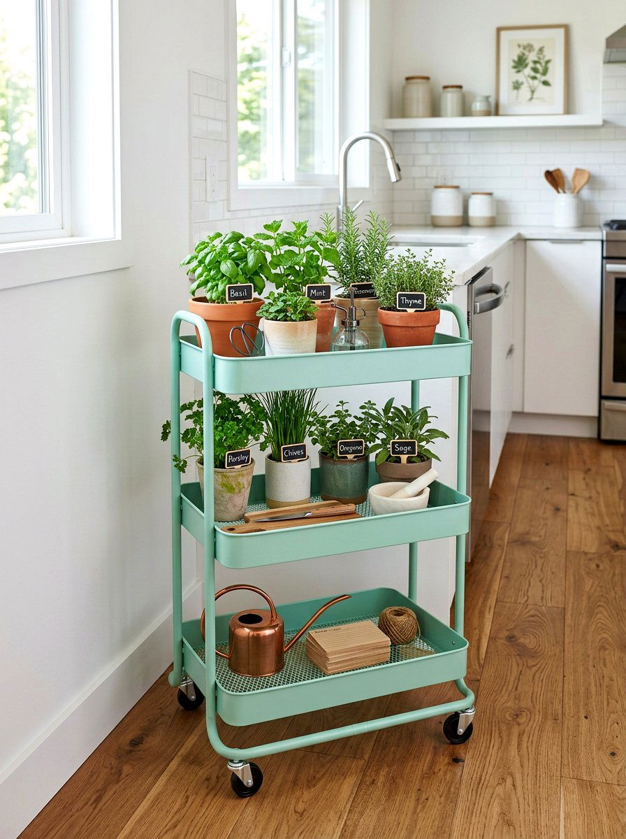 Rolling Herb Cart - 25 Spring Herb Planter Ideas